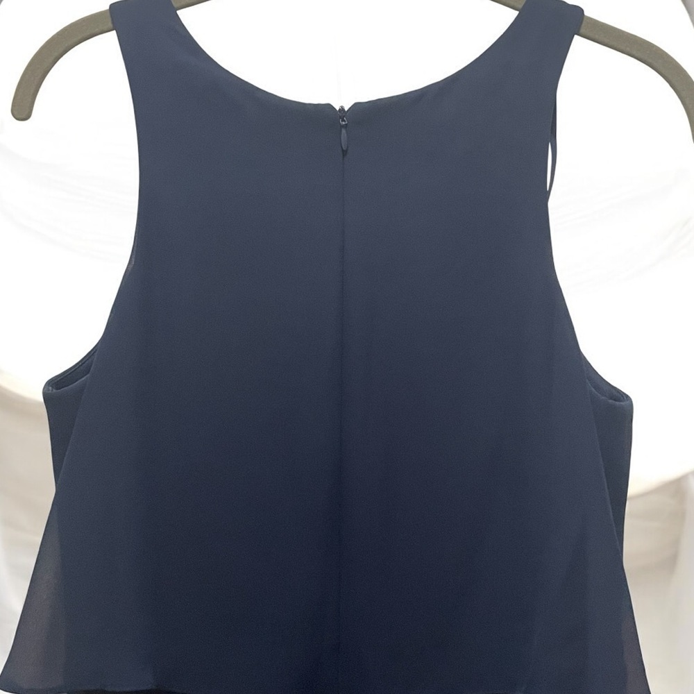 SLNY Navy Layered Midi Dress with Beaded Neckline - Picture 4 of 10